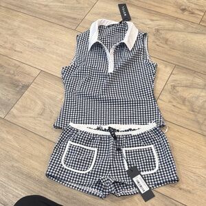 Navy and White Gingham Sleeveless Top and Shorts Set